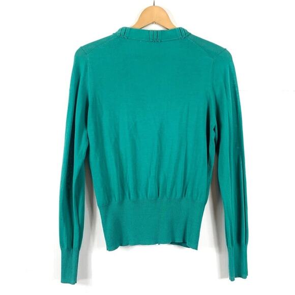 Tahari Turquoise Snap Up Cotton Cardigan Sweater Blouse - Large - Picture 3 of 10
